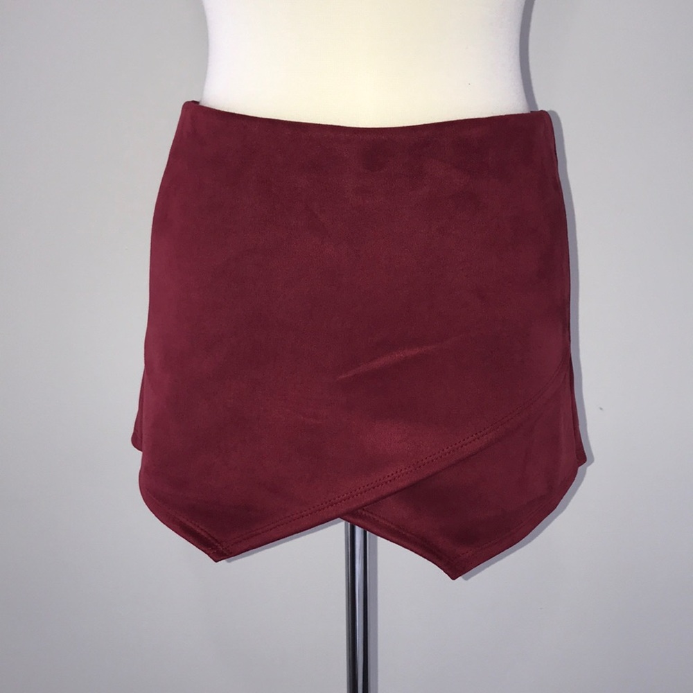 Blue Blush Asymmetrical Envelope Skort Suede - Picture 3 of 6